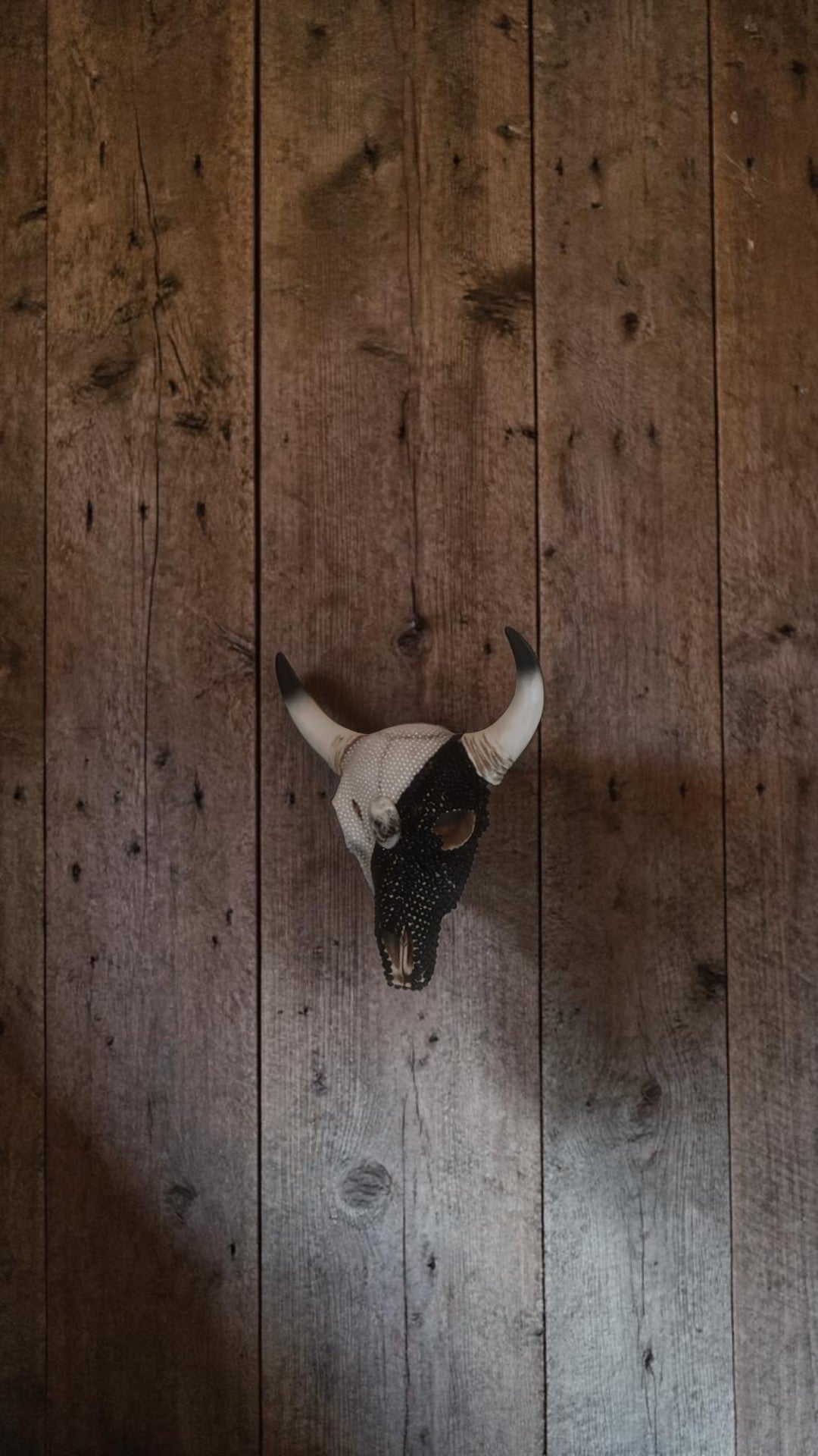 Beaded Cow Skull — Black & Pearl Art Sculpture