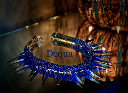 Midnight Feather Beaded Necklace — Bold Cobalt Blue & Earthy Brown Statement Jewelry image 0