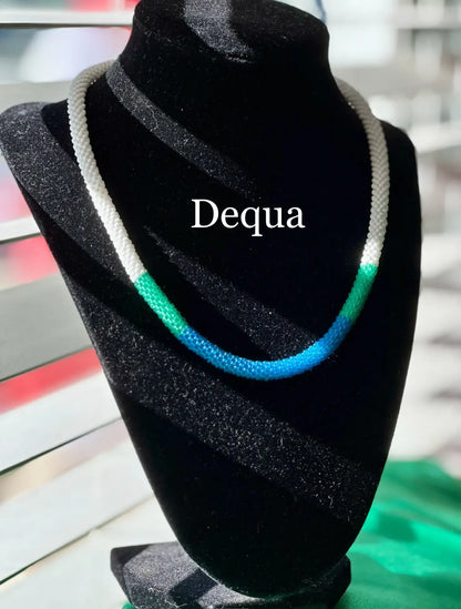 Coastal Breeze Hand-Crocheted Beaded Necklace in Blue, Green, and White image 0