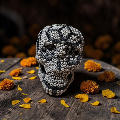 Mini Beaded Gray Sugar Skull Art Sculpture