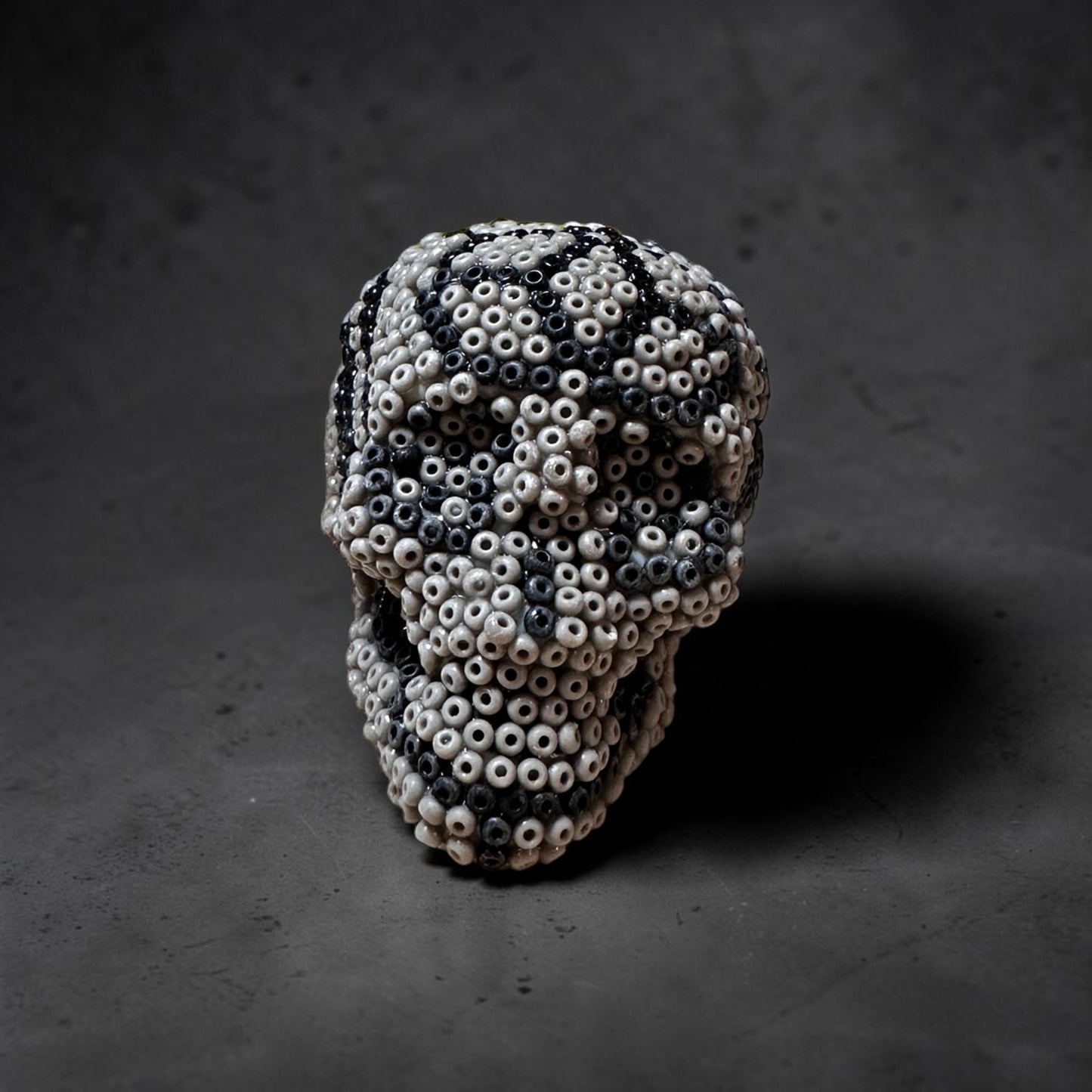 Mini Beaded Gray Sugar Skull Art Sculpture