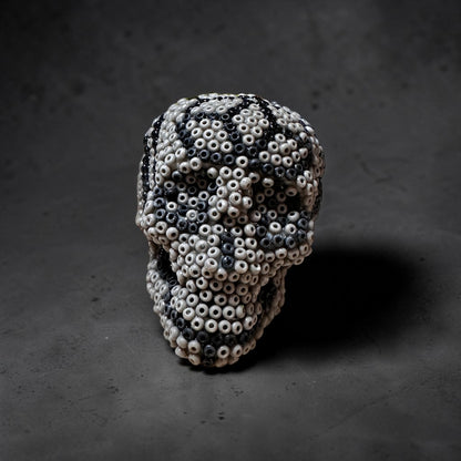 Mini Beaded Gray Sugar Skull Art Sculpture