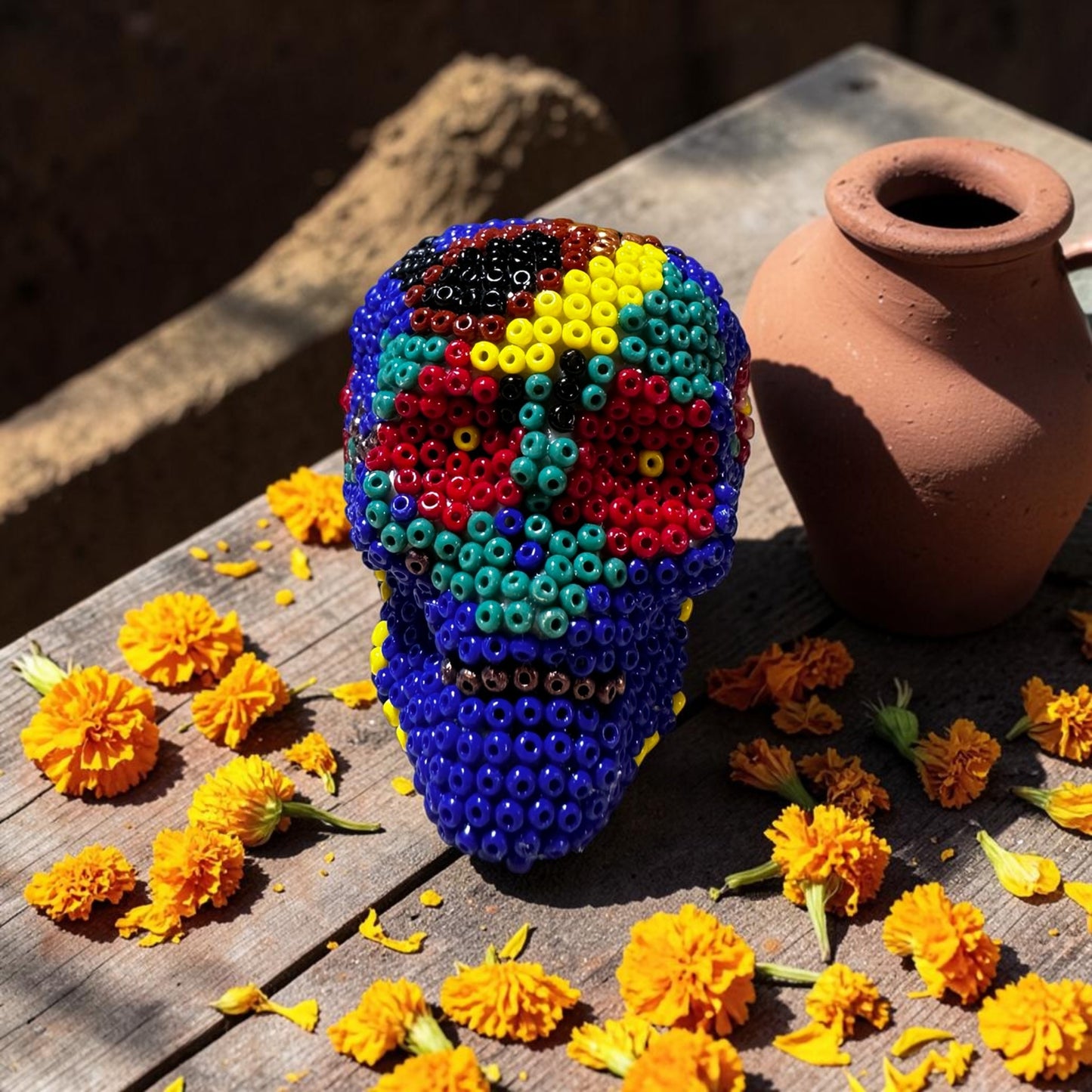 Mini Beaded Bird Head Sugar Skull Art Sculpture