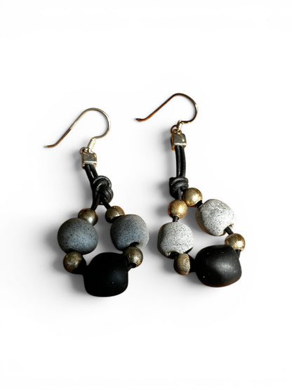 African Stone & Brass Cluster Drop Earrings